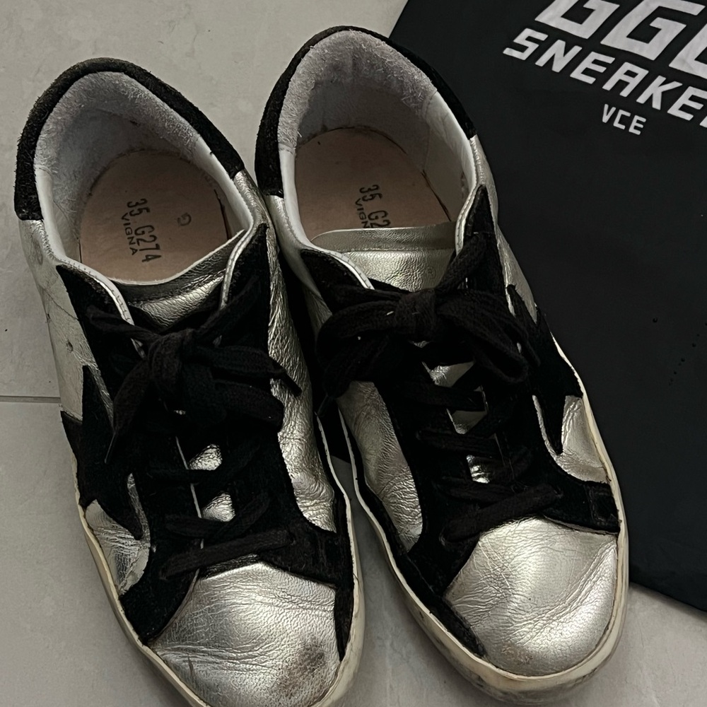 Golden Goose Silver and Black Sneakers